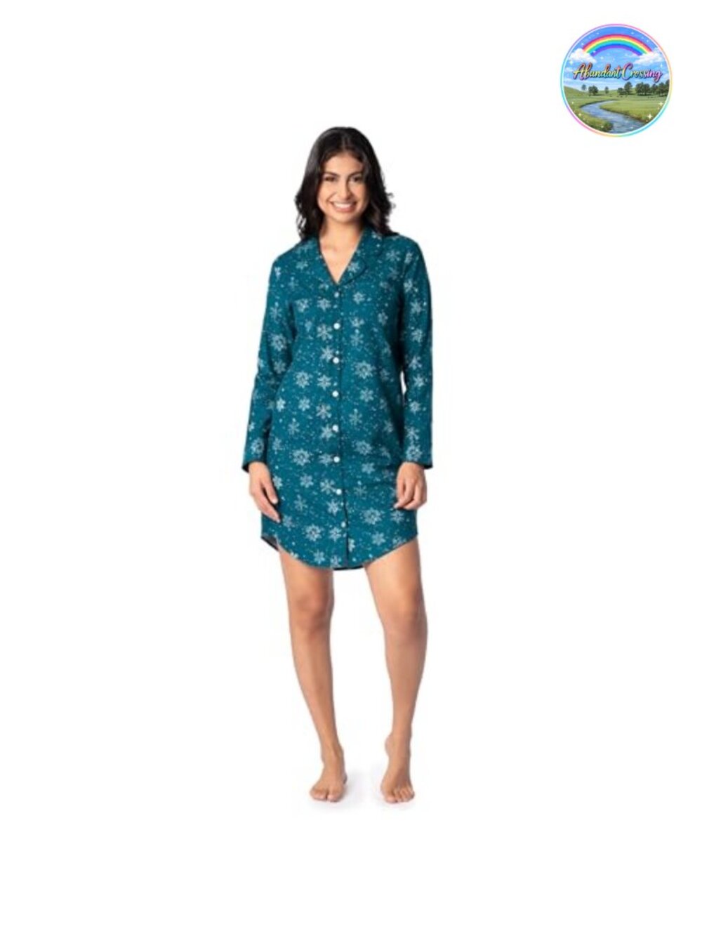 Flannel Sleep Shirt Button Down V-Neck Long Sleeve Nightshirt